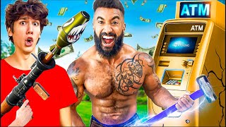 WORLDS STRONGEST MAN vs 100000 GOLDEN ATM [upl. by Josephson]