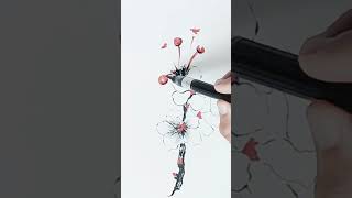 Cherry tree blossom Sumie painting artprocess sumie inkpainting flowerdrawing dailydrawing [upl. by Nosilla379]