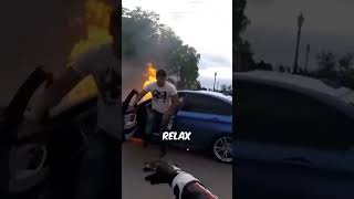 BMW Catches Fire After Dangerously Racing Two Bikers 😨 [upl. by Gney]