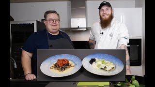 Pasta med koldrøget laks stegt julesalat og spinatsauce [upl. by Negah682]