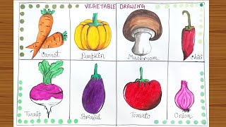 Different types of vegetables drawing easyVegetable drawing and colouringVegetables drawing [upl. by Ytoc]