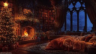 🎄 Christmas Rain Thunder and Fireplace Sounds in This Castle Room To Sleep 8 Hours [upl. by Nudnarb962]