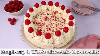 No Bake Raspberry amp White Chocolate Cheesecake Recipe [upl. by Ynnos]