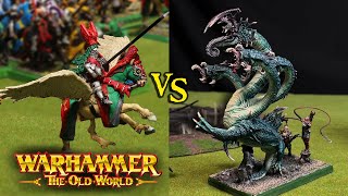 Dark Elves vs Bretonnians  Warhammer The Old World 2000pt Battle Report [upl. by Zoltai]