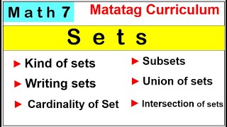 Math 7 illustrations and examples of Sets kind of sets writing sets cardinality of set subset [upl. by Yennej]