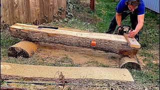 Milling oak logs with a free DIY Alaskan chainsaw mill [upl. by Eisac524]