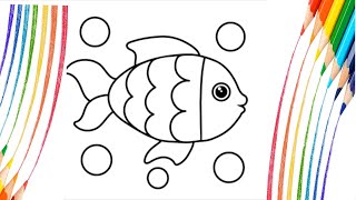 Les petits poissons dans l’eau comptine pour enfants  Coloriage [upl. by Bradski983]