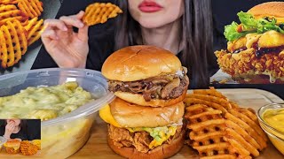 ASMR FAST FOOD  EATING CHICKEN BURGER MAC AND CHEESE PASTA MUKBANGviralvideo [upl. by Crista242]