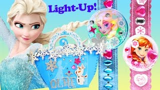 FROZEN LIGHT UP BRACELET amp EVA HANDBAG Make Your Own Sew Elsa Anna Olaf Jewels Stickers Activity Toy [upl. by Squire]