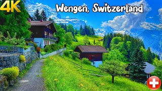 Wengen Switzerland walking tour 4K  The most beautiful Swiss villages  Charming village [upl. by Gretna435]