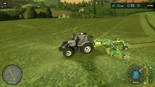 FS22  GRASSLANDS 22 12  RAKING UP HAY IN THE VALTRA  KRONE RAKE [upl. by Aiuqram]