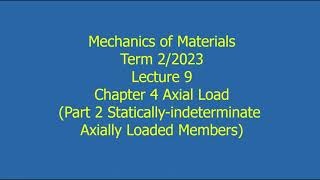 09 Ch 4 Axial Load Statically INdeterminate Mech of Materials Inter Prog 2 2023 Dec 12 2023 [upl. by Aileme]