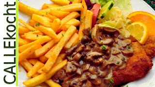 Jägerschnitzel selber machen beste Jägersoße von Champignons Rezept [upl. by Nelubez607]