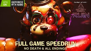 FNAF Security Breach Ruin DLC  Full Game SPEEDRUN Walkthrough No Death ALL Endings [upl. by Alyse465]