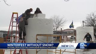 Snow sculpting competition begins in Lake Geneva despite lack of snow [upl. by Yajeet672]