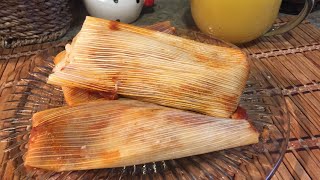 TAMALES ROJOS DE POLLO CON CHILE GUAJILLO  con maseca [upl. by Ardnuhs833]