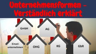 Unternehmensformen einfach erklärt  Rechtsformen Einzelunternehmen OHG KG GbR GmbH AG [upl. by Rika]