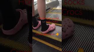 Crocs with socks part 1 walkthrough crocs artist walk pink giving fun [upl. by Worrad]