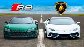 Lambo Huracan v Audi R8 DRAG RACE [upl. by Wilen211]