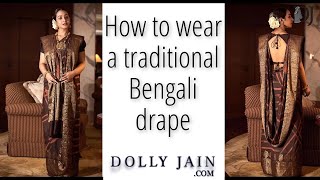 How to wear a traditional Bengali saree drape with the palla on head  Dolly Jain saree draping [upl. by Linnell]