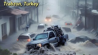 Massive flood on the road due to intense rainfall in the Araklı of Trabzon province Turkey [upl. by Nosecyrb45]