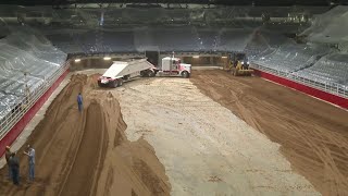 Video shows dirt moved to Frost Bank Center ahead of the 2024 San Antonio Stock Show amp Rodeo [upl. by Curt]