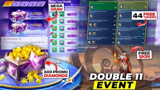 Double 11 mega draw event  44 tokens and free promo diamonds with free skin 🔥 mobilelegends [upl. by Eissac]