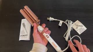 Conair Double Ceramic 3 Barrel Curling Iron Hair Waver Create Beachy Waves Review [upl. by Kifar]