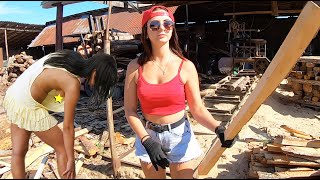 Woodworking Magic 🌳⚙️ Girls Use Heavy Machines for Perfect Stakes amp Chips [upl. by Aicak]