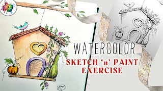 Watercolor Sketchbook Autumn Birdhouse  sketchnpaint with Mary [upl. by Giuseppe273]