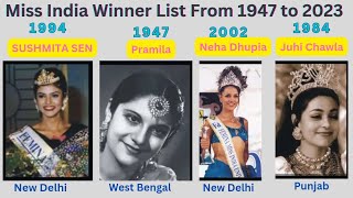 Miss India Winners Of All Time Till 2023 All Time Miss India winner List [upl. by Benito755]