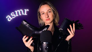 4K ASMR  10 Leather Triggers Gloves Jacket Boots Belt Wallet [upl. by Aisatnaf629]