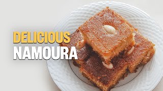 INSANELY DELICIOUS Lebanese Namoura Semolina Cake  طريقة تحضير النمورة [upl. by Lyj]