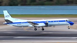 RARE Air Charter Express Saab 2000 N508FR Windy Landing  Minneapolis [upl. by Aretak]