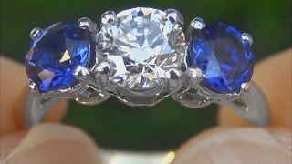 Tiffany amp Company VS1E Diamond amp Cornflower Blue Sapphire Engagement Wedding 3 Stone Ring  A141513 [upl. by Artemus]