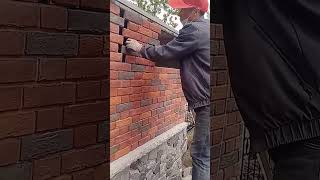 Spliced ​​red brick installation process for courtyard exterior walls [upl. by Trula]