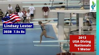 2013 Lindsay Lester  303B  75s 8s  1 meter springboard diving  USA Diving Nationals [upl. by Annekam]