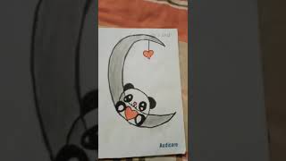 Moon and cute panda drawing 🧡❤️ [upl. by Maillil]