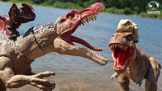 SPINOSAURUS vs TREX Rescuing INDOMINUS  Jurassic World  ULTIMATE DINOSAUR BATTLE [upl. by Aehsan]