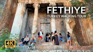 Ancient LYCIAN ROCK TOMBS  Fethiye Turkey street walking tour 4K 60 FPS [upl. by Hteik268]