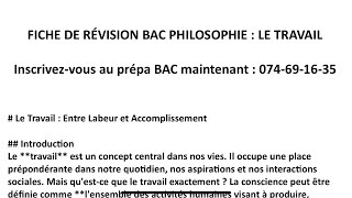 LE TRAVAIL  Fiche de revision PHILO BAC [upl. by Alasdair]