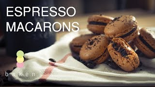 Espresso Macarons Recipe  BAKEN [upl. by Ahseekal]