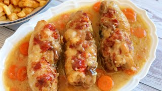 MUSLOS DE POLLO RELLENOS en salsa Receta fácil y espectacular [upl. by Hartfield149]