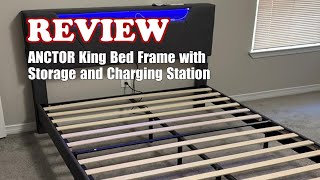 ANCTOR King Bed Frame Review  Storage Charging Station amp LED Grey [upl. by Francisco]