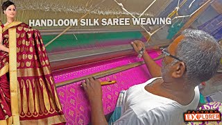 HOW Handloom SILK Saree is madeWith English Subtitles Traditional Silk Weaving Factory Explorer [upl. by Alarise440]