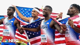 US men crush 4x400m relay breaking alltime world championship medals record  NBC Sports [upl. by Eeznyl]