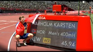 Karsten Warholm SMASHES his own 400m hurdles world record at Olympic Games [upl. by Salter]