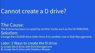 Cannot Create D Drive Fix in Disk Management Windows [upl. by Merceer]