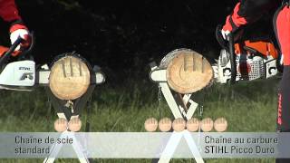 STIHL Picco Duro VS Conventional Chain Video  French [upl. by Nylatsyrk]