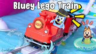 We built a HUGE Bluey LEGO Train in WATER and through our HOUSE Bluey Lego Duplo Train [upl. by Nraa]